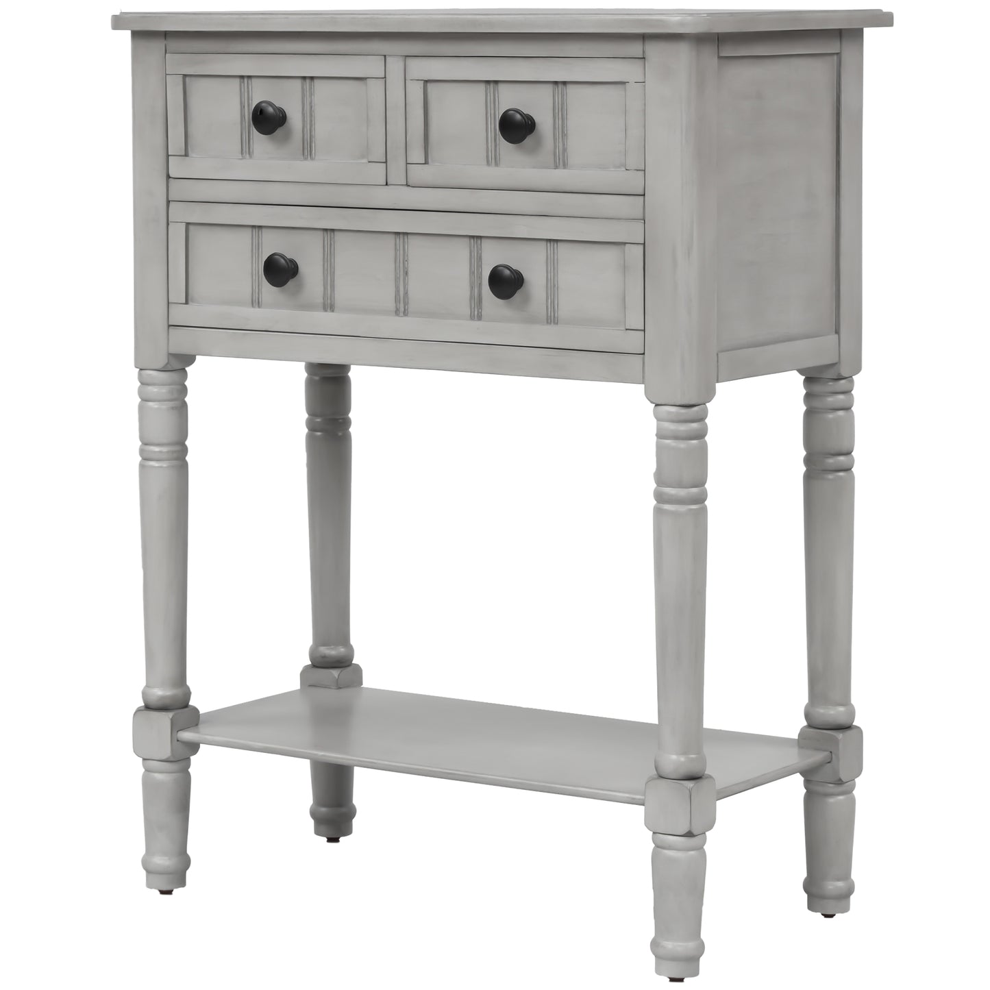 Narrow Console Desk/Sofa Table with Three Drawers (Grey Washed)