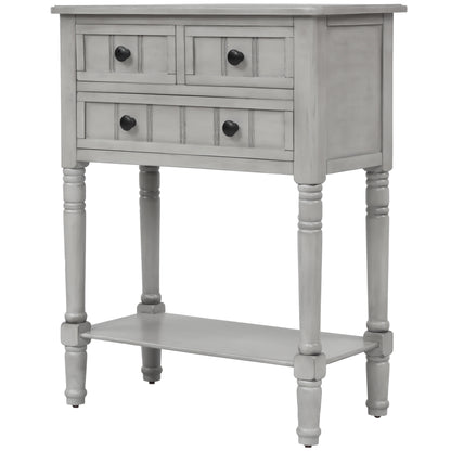 Narrow Console Desk/Sofa Table with Three Drawers (Grey Washed)