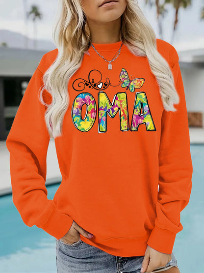 OMA" Butterfly Tie-Dye Print Sweatshirt | Loose Fit Brown Pullover for Grandmas