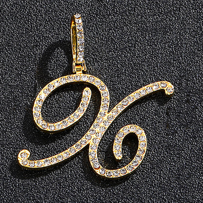 Iced Out Initial Letter Pendant Cuban Chain Necklace