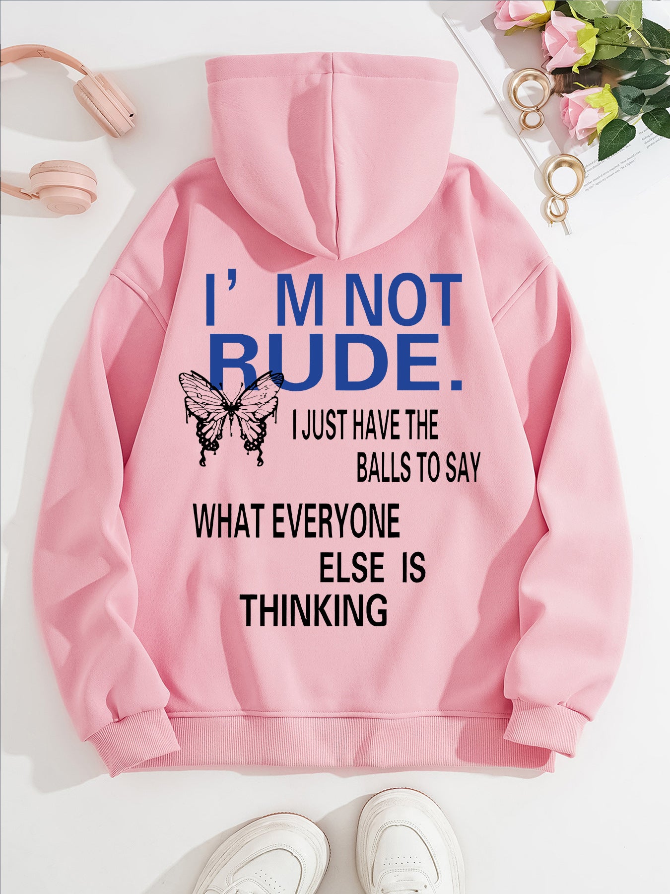 Funny Quote Print Fleece Hoodie | Beige Kangaroo Pocket Pullover for Men & Women