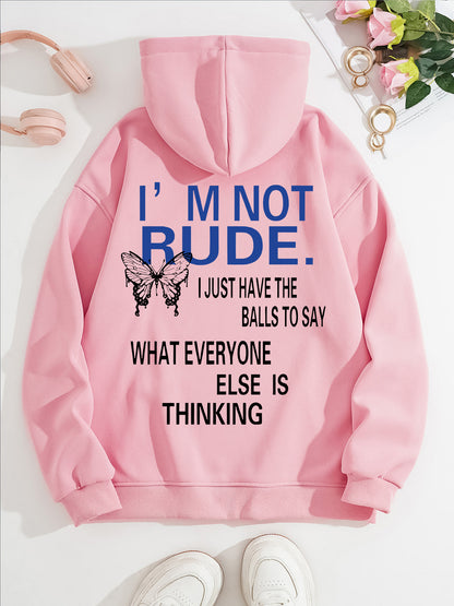 Funny Quote Print Fleece Hoodie | Beige Kangaroo Pocket Pullover for Men & Women