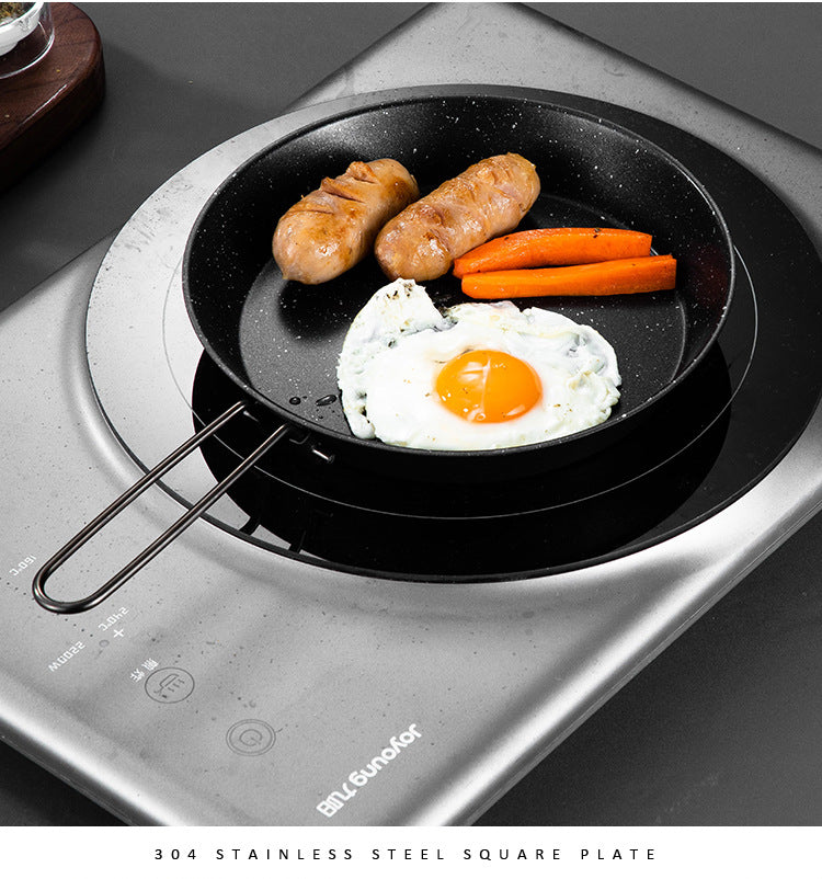 Portable Outdoor Folding Handle Frying Pan - Non-Stick Stainless Steel Skillet for Camping, Picnic & Home Kitchen (Compact Design)