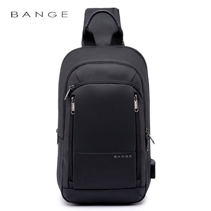 BANGE Men's Waterproof Business Chest Sling Bag with USB Charging Port