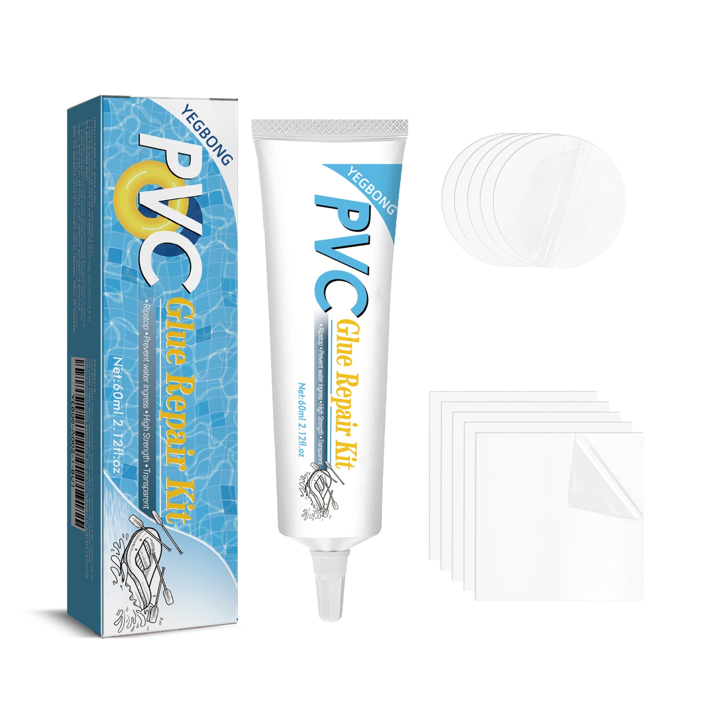 Waterproof Transparent PVC Repair Kit with Patches for Inflatable Pools, Air Mattresses, and Tents