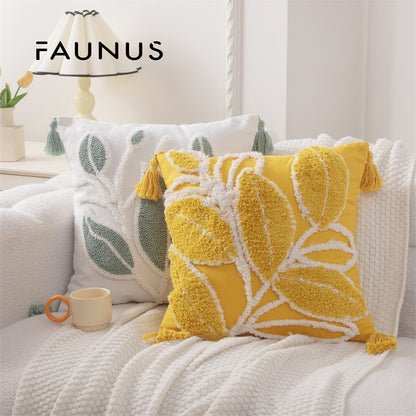 Bohemian Tufted Throw Pillow Cover - Ethnic Moroccan Leaf Embroidered Cushion Case