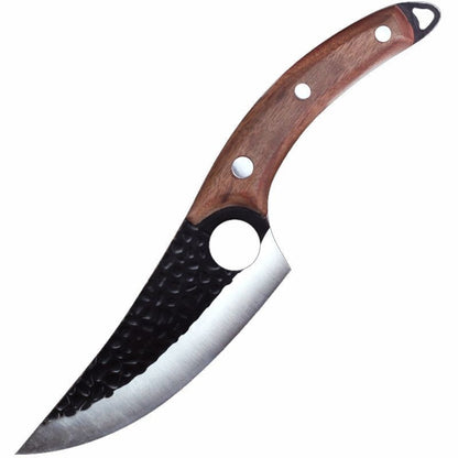 Professional Handmade Forged Butcher Knife - 5.5" High Clad Steel Boning Knife with Leather Sheath (Serbian Style Chef Knife)