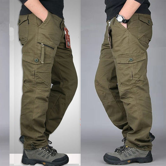 Men's Cotton Cargo Overalls for Camping & Hiking | Straight-Leg, Multi-Pocket Baggy Trousers