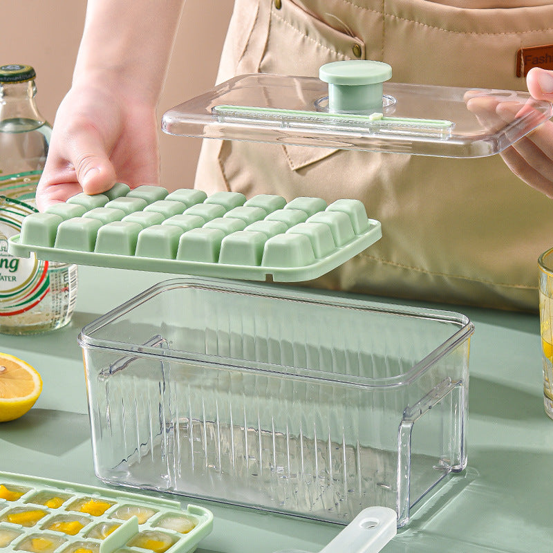 Press-Type Ice Cube Tray with Storage Bin and Lid