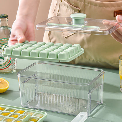Press-Type Ice Cube Tray with Storage Bin and Lid