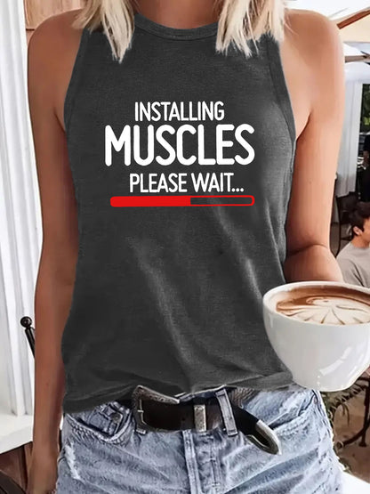 Installing Muscles Please Wait...' Slogan Printed Sleeveless Tank Top | Gym & Workout Shirt