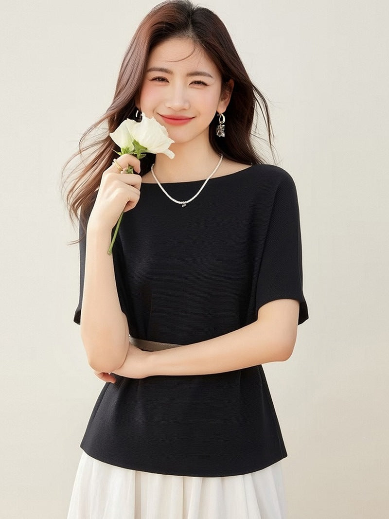 Women's Ice Silk Knit Top - Summer Loose Casual Short Sleeve T-Shirt