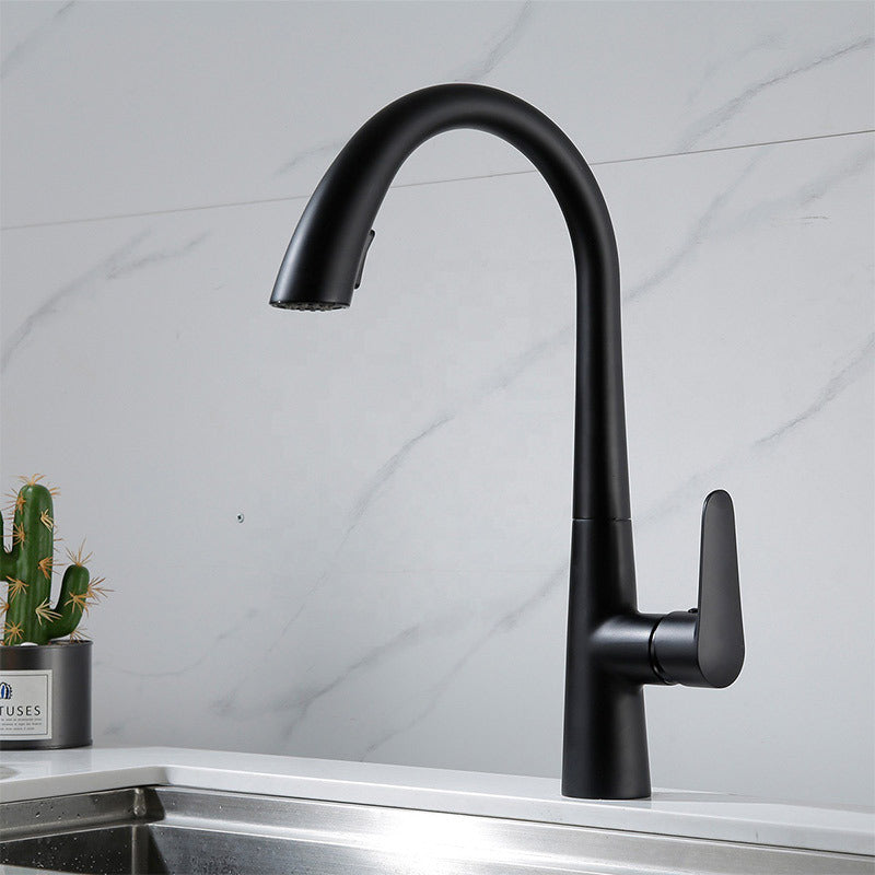 Polished Gold 304 Stainless Steel Kitchen Faucet with Pull-Down Sprayer