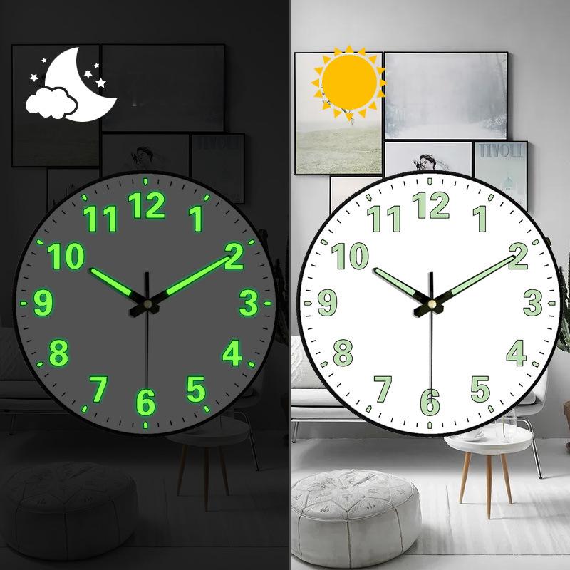 8-Inch Luminous Silent Wall Clock – Glow in the Dark Night Light Clock for Bedroom & Living Room (Non-Perforated)