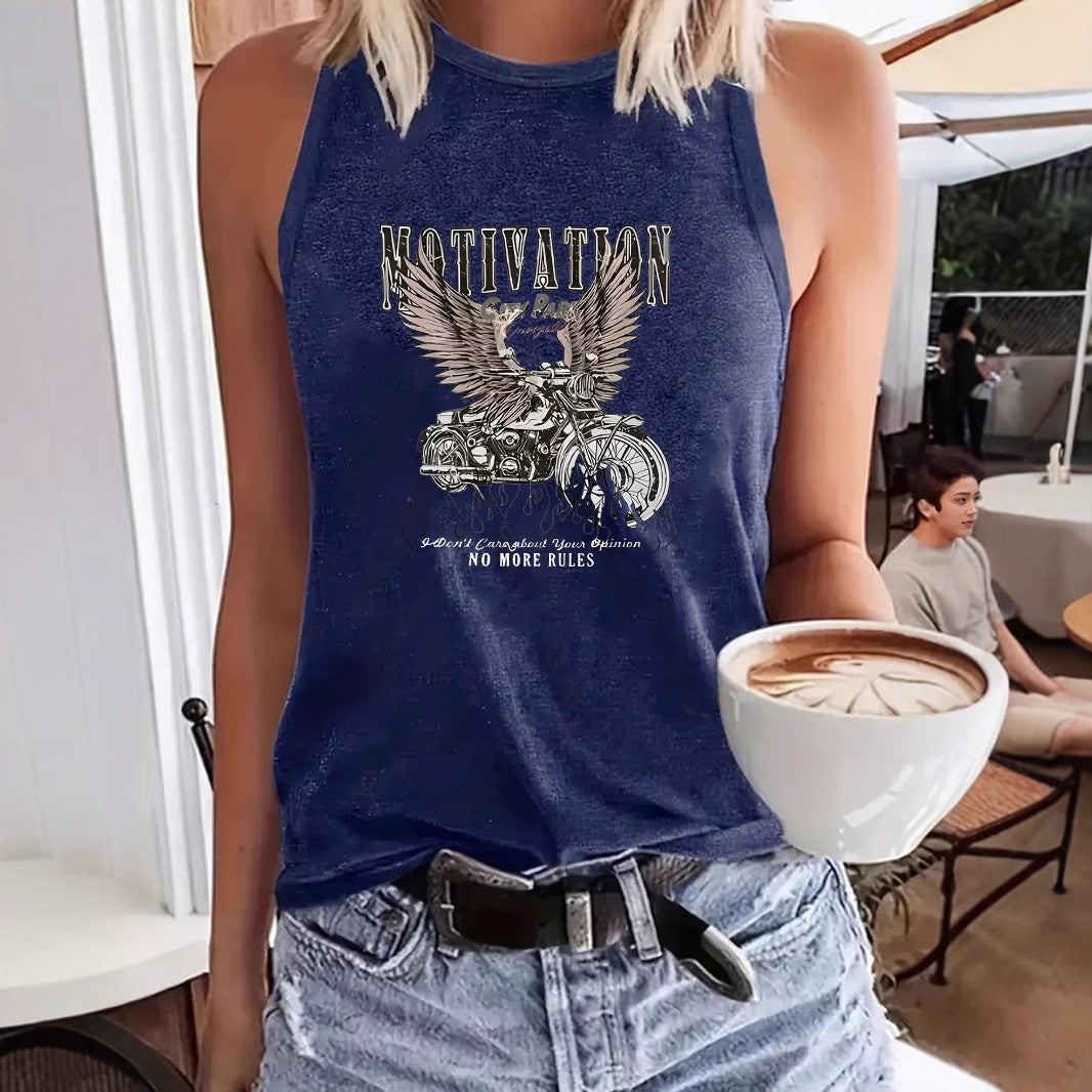 Dream Printed Sleeveless Top Motorcycle | Vintage Biker Graphic Tank Top for Women