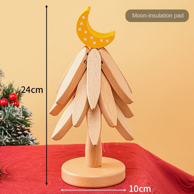 Solid Wood Tree-Shaped Drink Placemat - Unique Festive Table Trivet & Gift