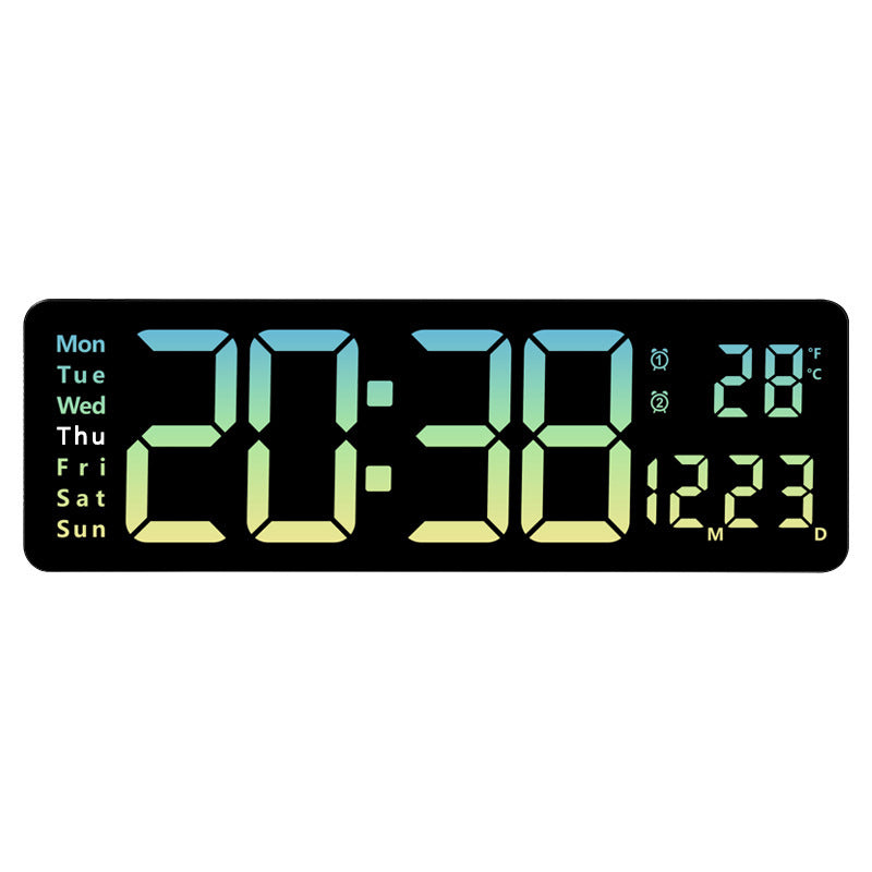 Modern RGB Digital Wall Mount Clock with Dual Alarms & Memory Function