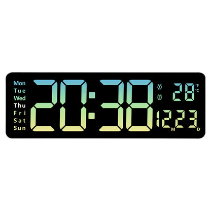 Modern RGB Digital Wall Mount Clock with Dual Alarms & Memory Function
