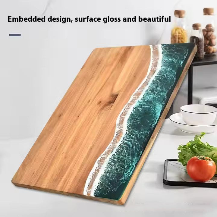 Luxury Wave Spliced Acacia Wood Chopping Board | Artistic Resin Kitchenware