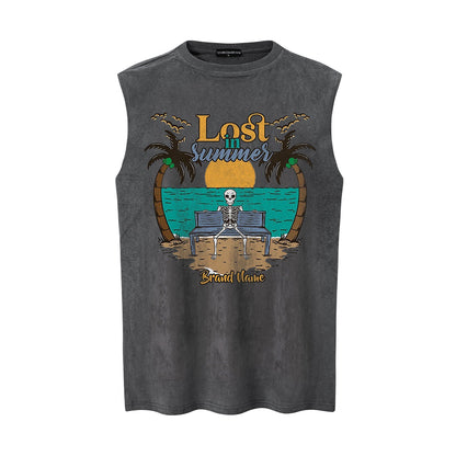 Casual Tropical Coconut Tree Graphic Sleeveless Vest Shirt for Men
