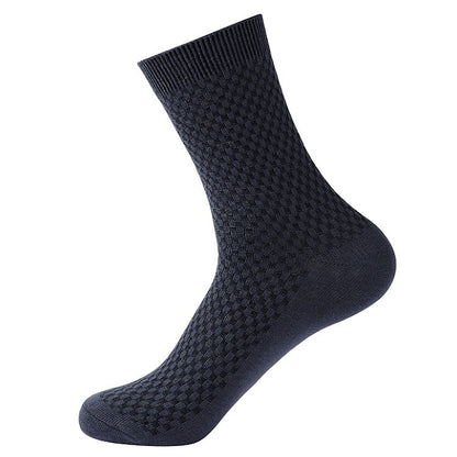 Elegant Square Grid Pattern Dress Socks - Ultra-Soft Bamboo Cotton Men's Socks