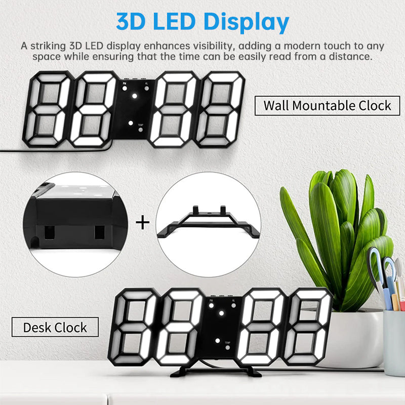 3D LED Digital Alarm Clock - Modern Wall & Desk Clock with Colorful Display