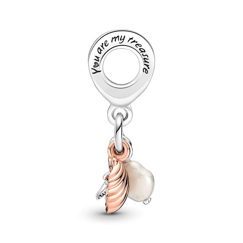 Sterling Silver & Rose Gold-Tone Shell Starfish and Pearl Dangle Charm / Ocean & Beach Themed Charm Pendant for Bracelets