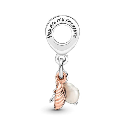 Sterling Silver & Rose Gold-Tone Shell Starfish and Pearl Dangle Charm / Ocean & Beach Themed Charm Pendant for Bracelets
