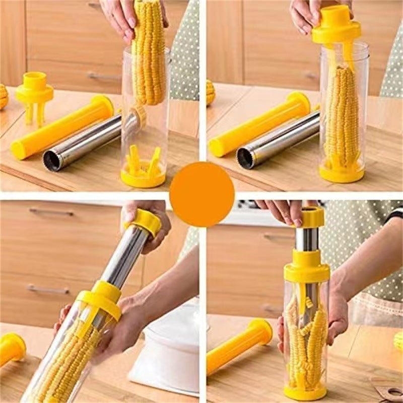 Multifunctional Stainless Steel Corn Peeler & Thresher Tool - Hand-Push Corn Stripping Machine with Storage Tube