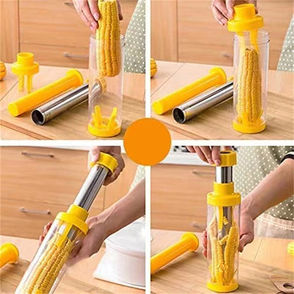 Multifunctional Stainless Steel Corn Peeler & Thresher Tool - Hand-Push Corn Stripping Machine with Storage Tube