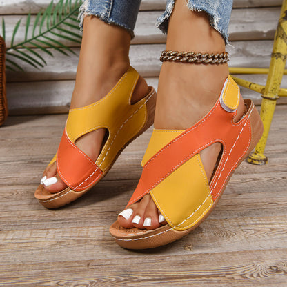 Comfortable Open Toe Hollow Cross Strap Wedge Sandals