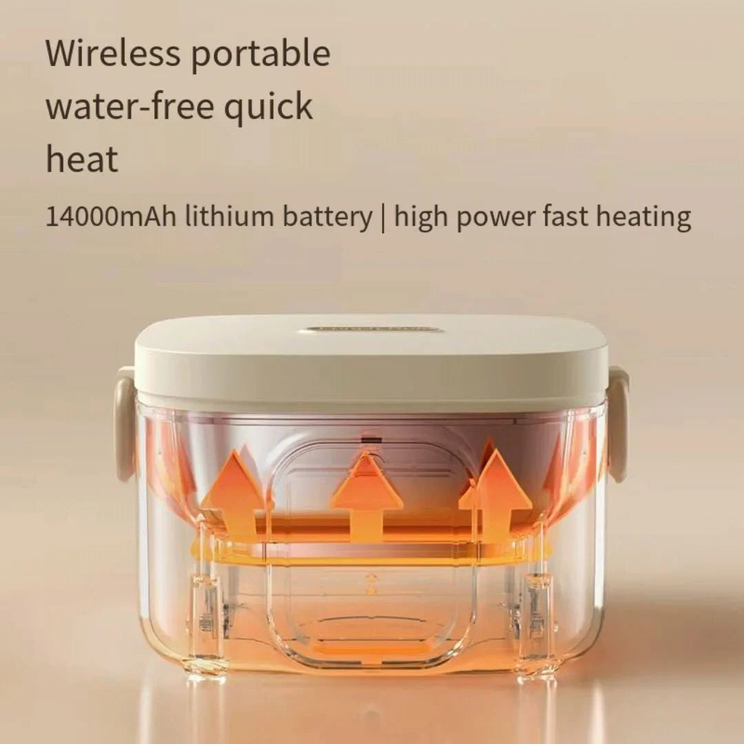 Portable Wireless Electric Lunch Box - Rechargeable Water-Free Heating Food Container with LCD Display