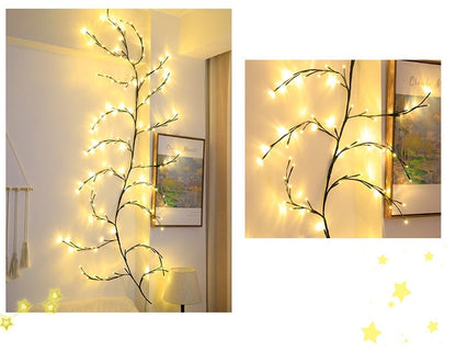 LED Willow Branch Rattan Fairy Lights - DIY Flexible Vine Wall Light for Bedroom & Aesthetic Home Decor
