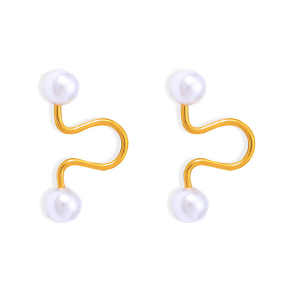 Gold Tone Faux Pearl Climber Ear Cuff Earrings