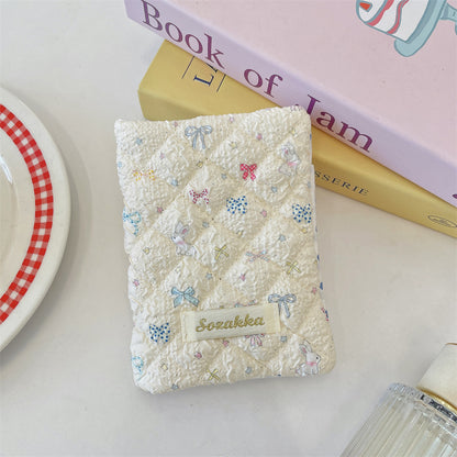 Cute Embossed Cartoon Passport Protection Cover - Quilted Fabric Travel Document Bag & Card Holder