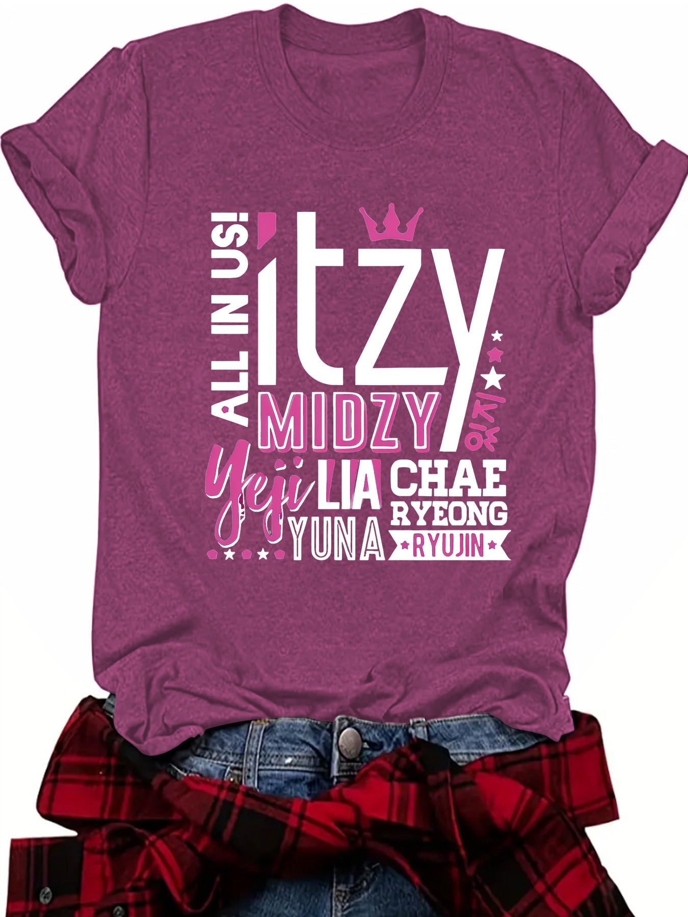 ITZY Slogan Letter Round Neck Short Sleeved Shirt | K-Pop Inspired Graphic T-Shirt