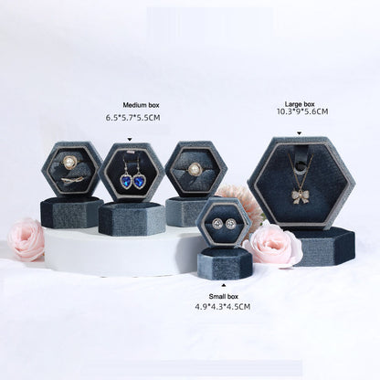 Hexagonal Velvet Jewelry Box - High-End Korean Ring & Earring Gift Box