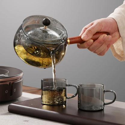 Heat Resistant Glass Tea Maker with Elegant Wooden Handle