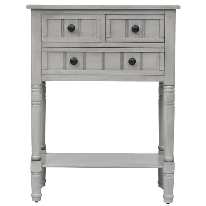 Narrow Console Desk/Sofa Table with Three Drawers (Grey Washed)