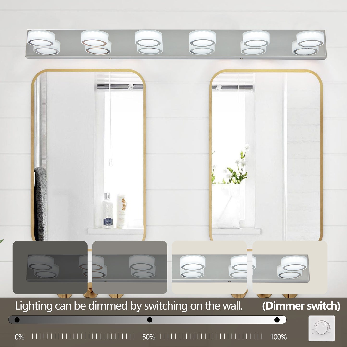 Modern Chrome 6-Light LED Vanity Fixture - Sleek Over-Mirror Bathroom Wall Lighting