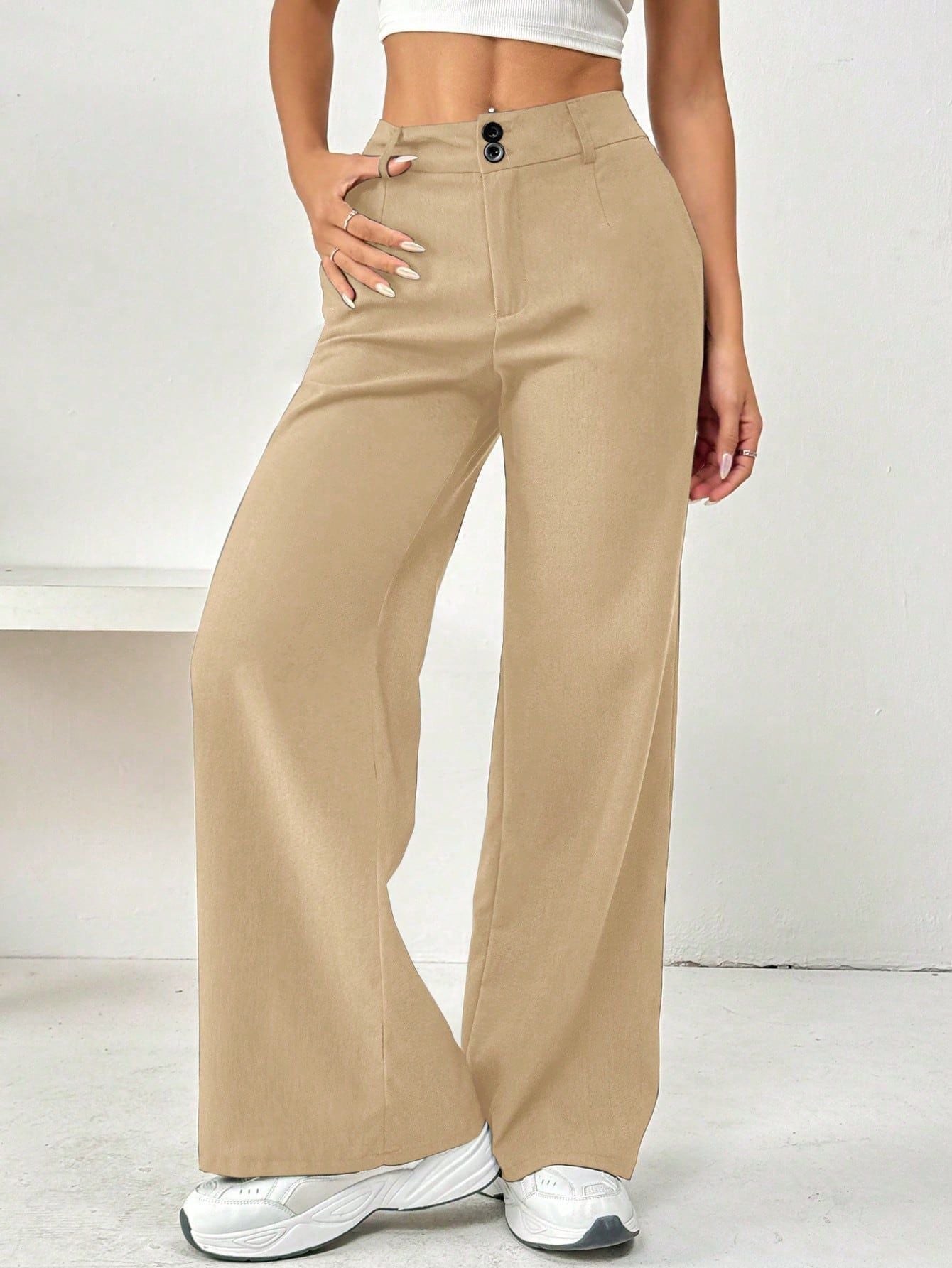 Women's Loose Fit Slimming Straight Leg Trousers - Casual Wide Pants