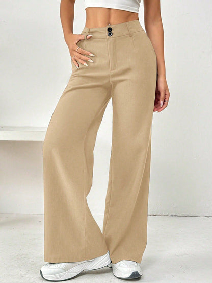 Women's Loose Fit Slimming Straight Leg Trousers - Casual Wide Pants