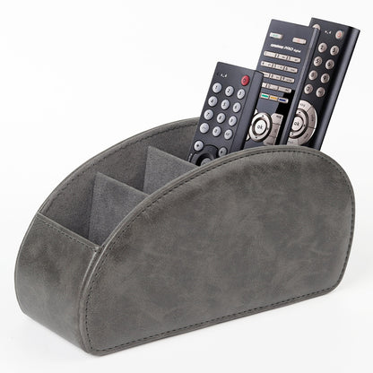 5-Slot PU Leather Remote Control Holder - Desktop Organizer for TV & Media Players