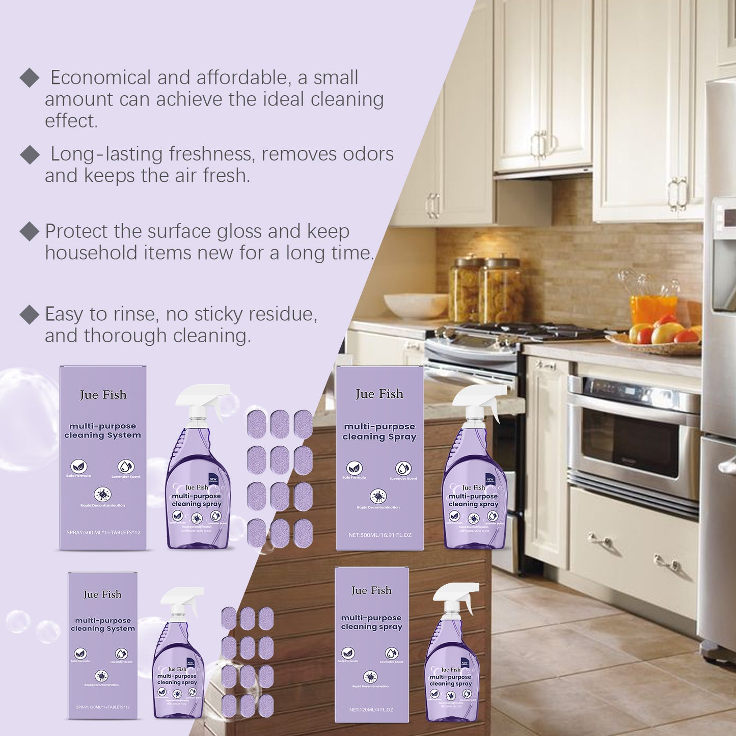 Powerful Multi-Purpose Kitchen Cleaner Spray - Grease & Heavy Oil Stain Remover