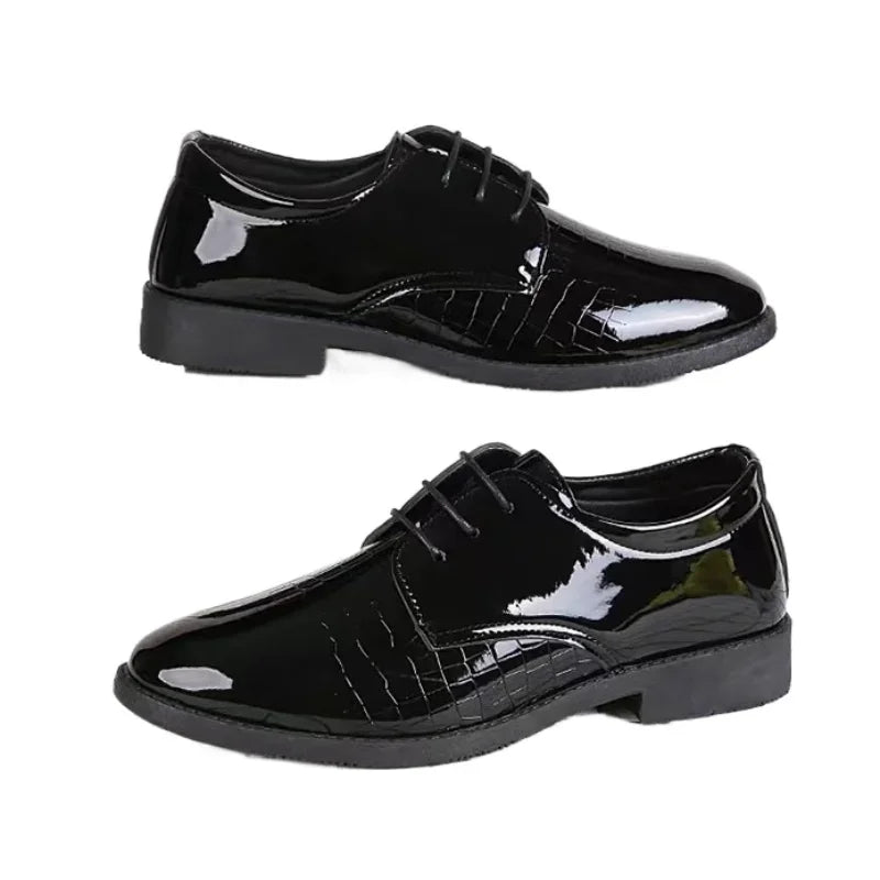 Men's Business Formal Leather Shoes - Glossy Crocodile Pattern Oxford Shoes