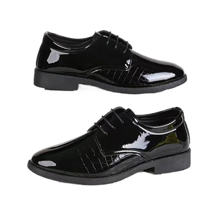 Men's Business Formal Leather Shoes - Glossy Crocodile Pattern Oxford Shoes