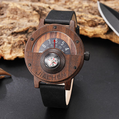 JIACHEN Multifunctional Wooden Watch with Compass - Outdoor Sports Watch