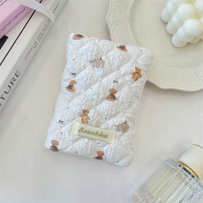 Cute Embossed Cartoon Passport Protection Cover - Quilted Fabric Travel Document Bag & Card Holder