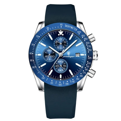 Multi-Functional Blue Dial Men's Business Watch - Premium Sports Watch with Silicone Strap