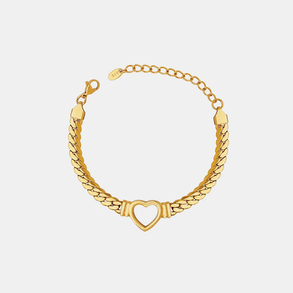 Trendy Gold Titanium Steel Cutout Heart Curb Chain Bracelet.